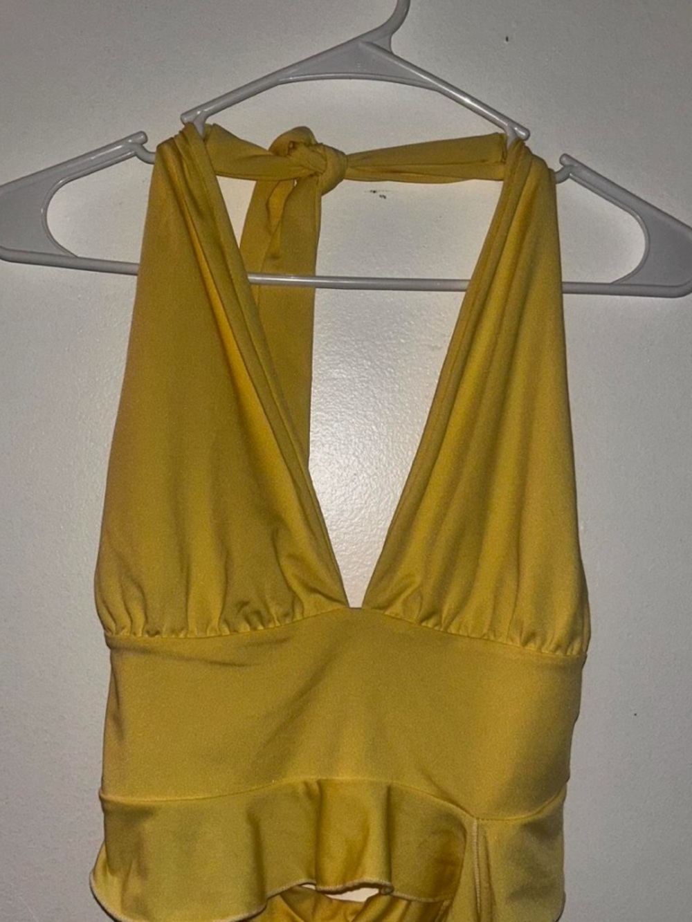 SHEIN Yellow Halter V-Neck Tie-Back Camisole